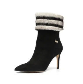 Black And White Fur Ankle Boots