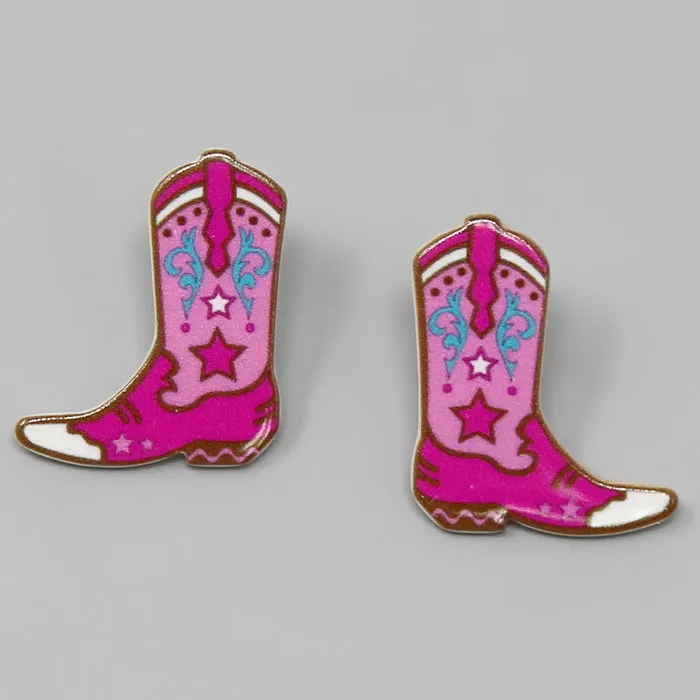Cowgirl Boots Acrylic Stud Earrings