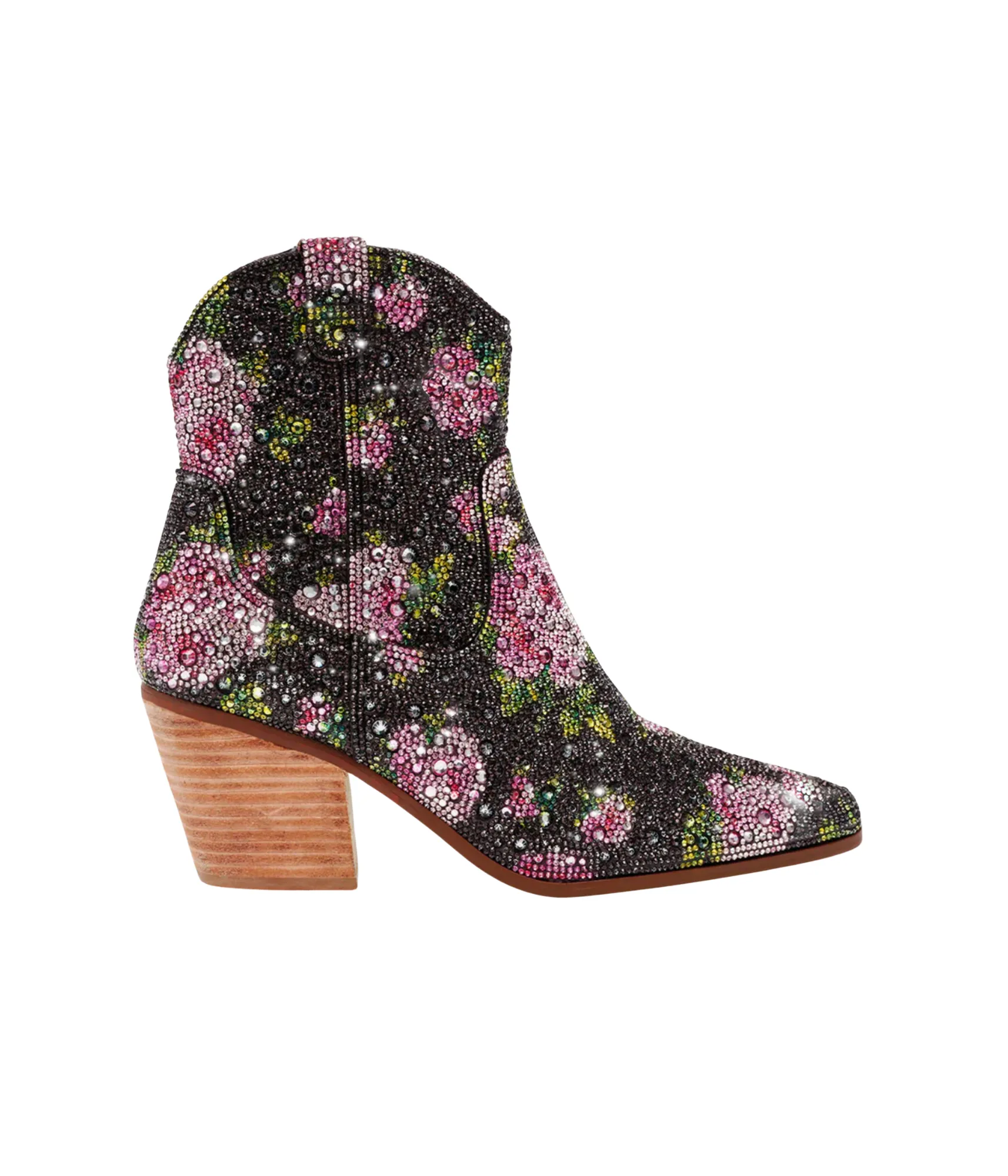 Diva Black Floral Rhinestone Ankle Boots