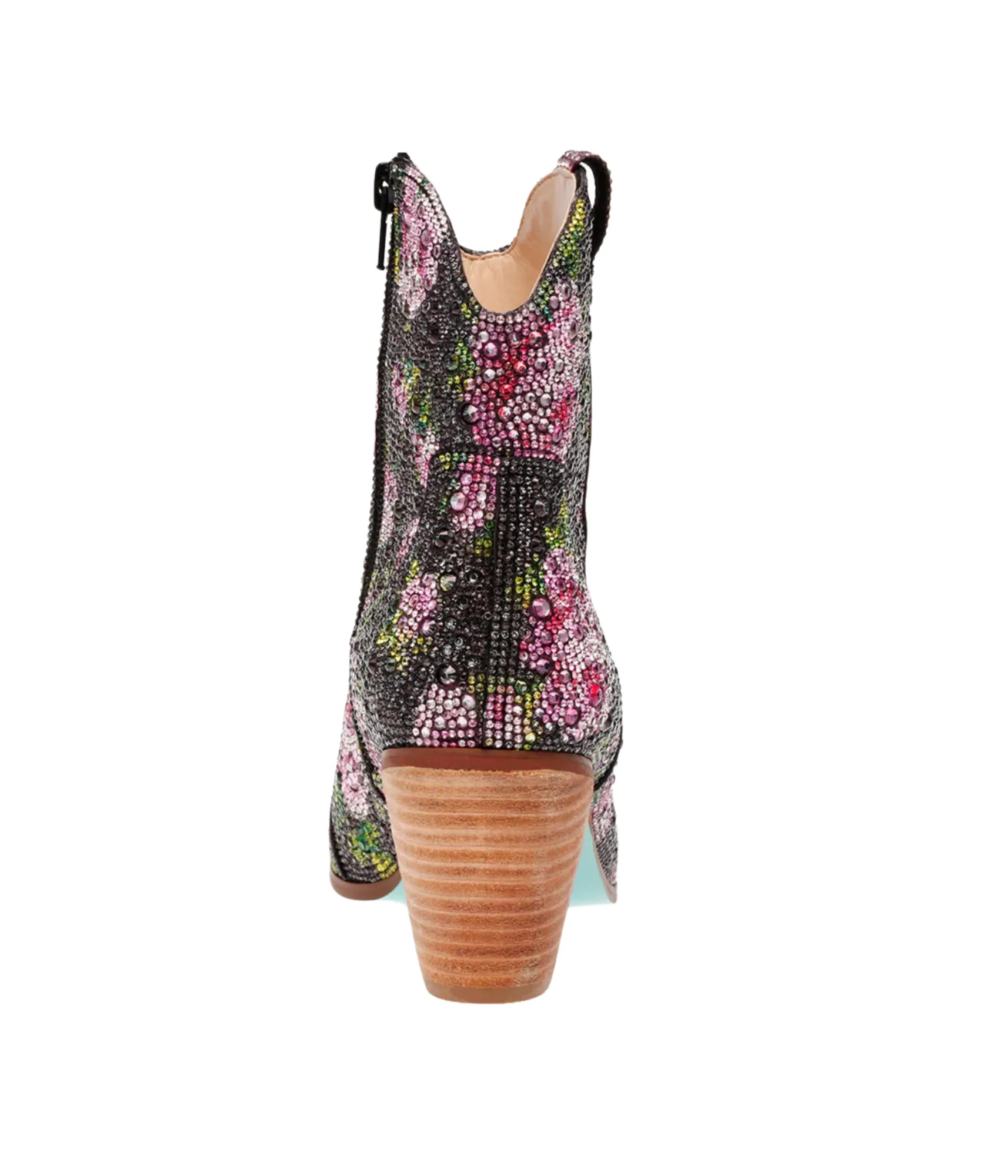 Diva Black Floral Rhinestone Ankle Boots