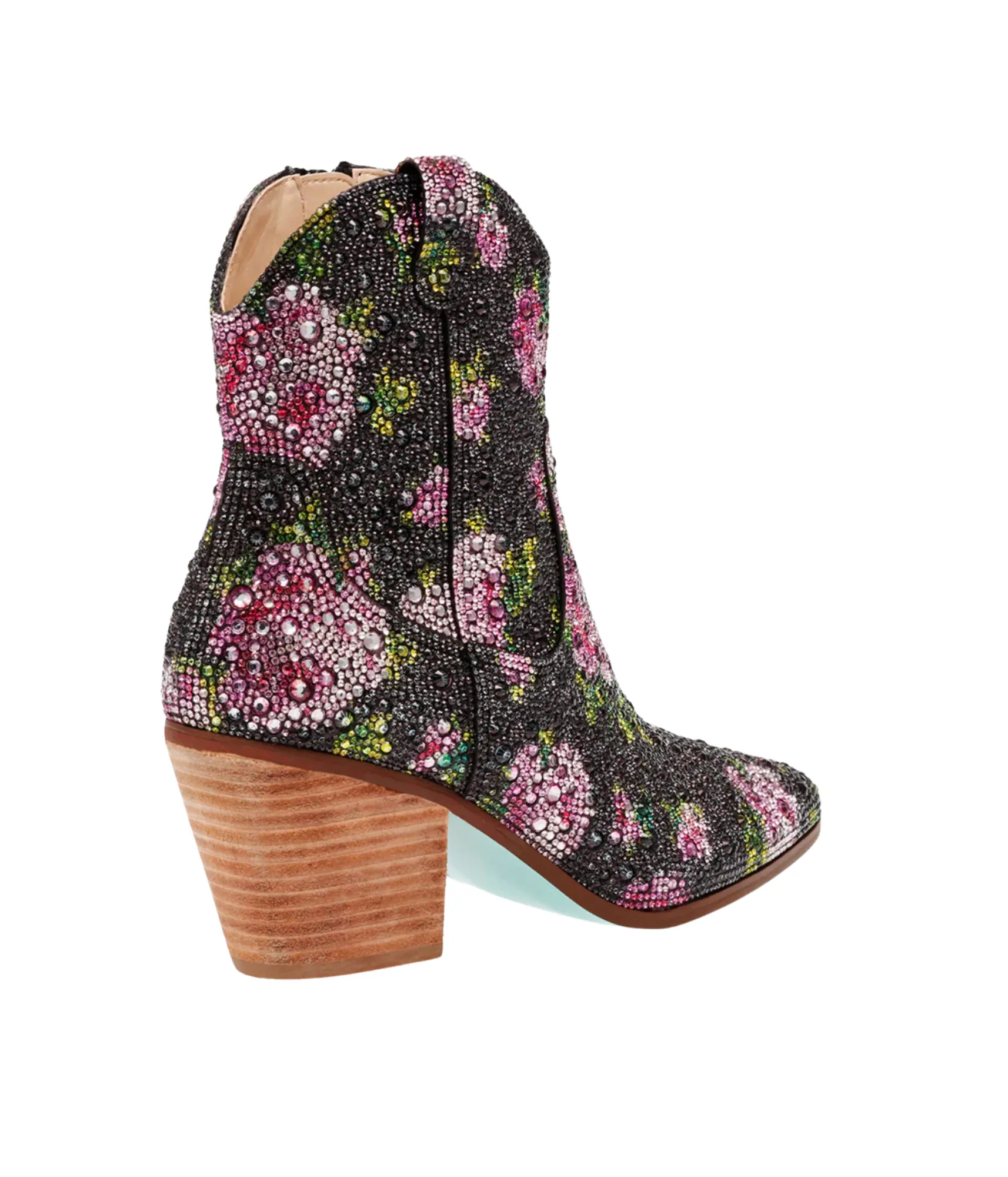 Diva Black Floral Rhinestone Ankle Boots
