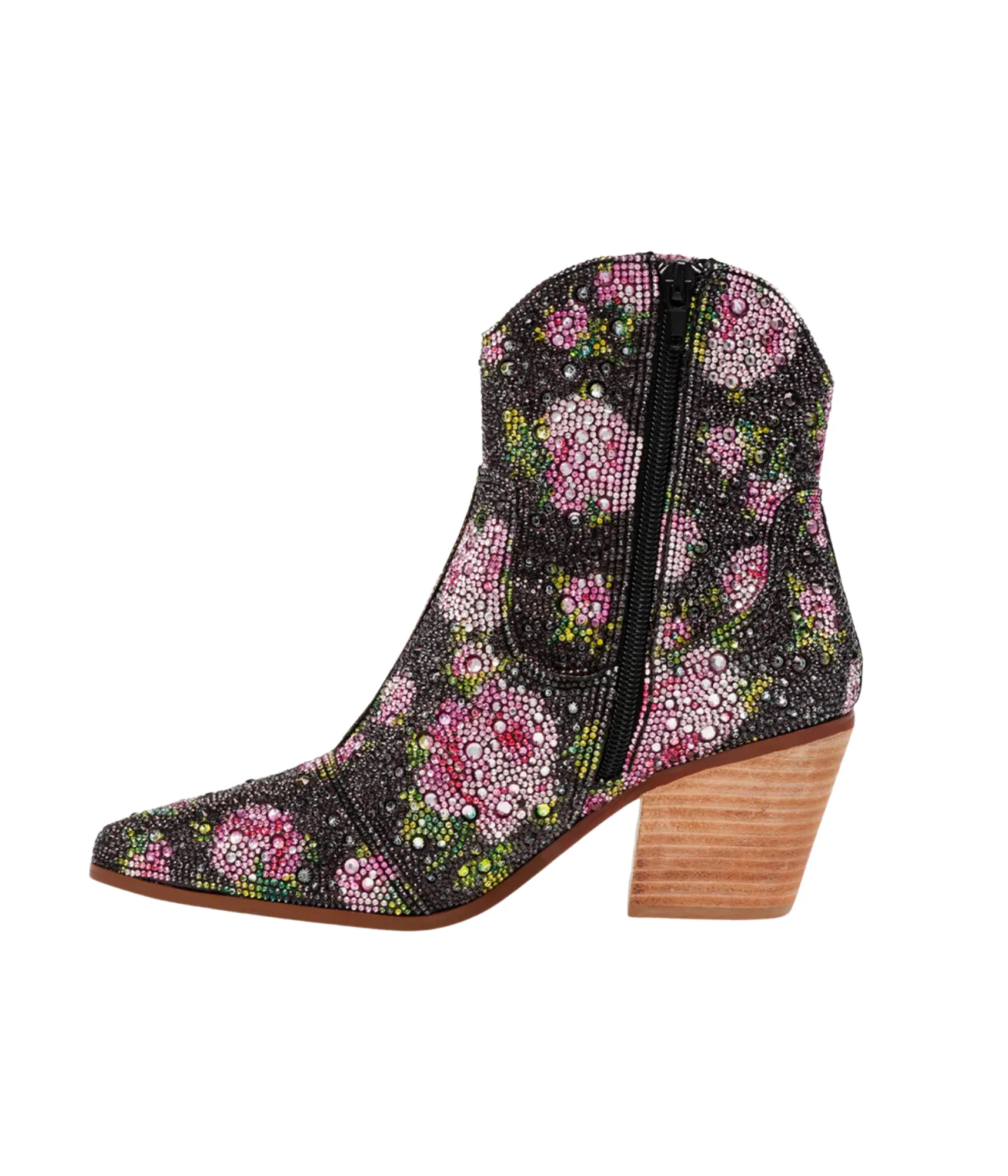 Diva Black Floral Rhinestone Ankle Boots