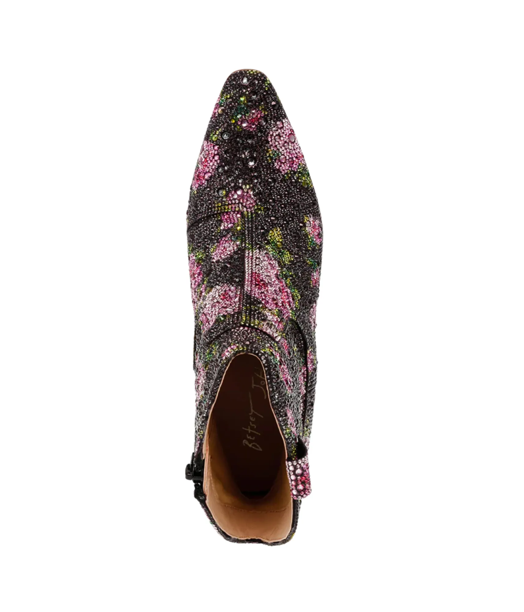 Diva Black Floral Rhinestone Ankle Boots