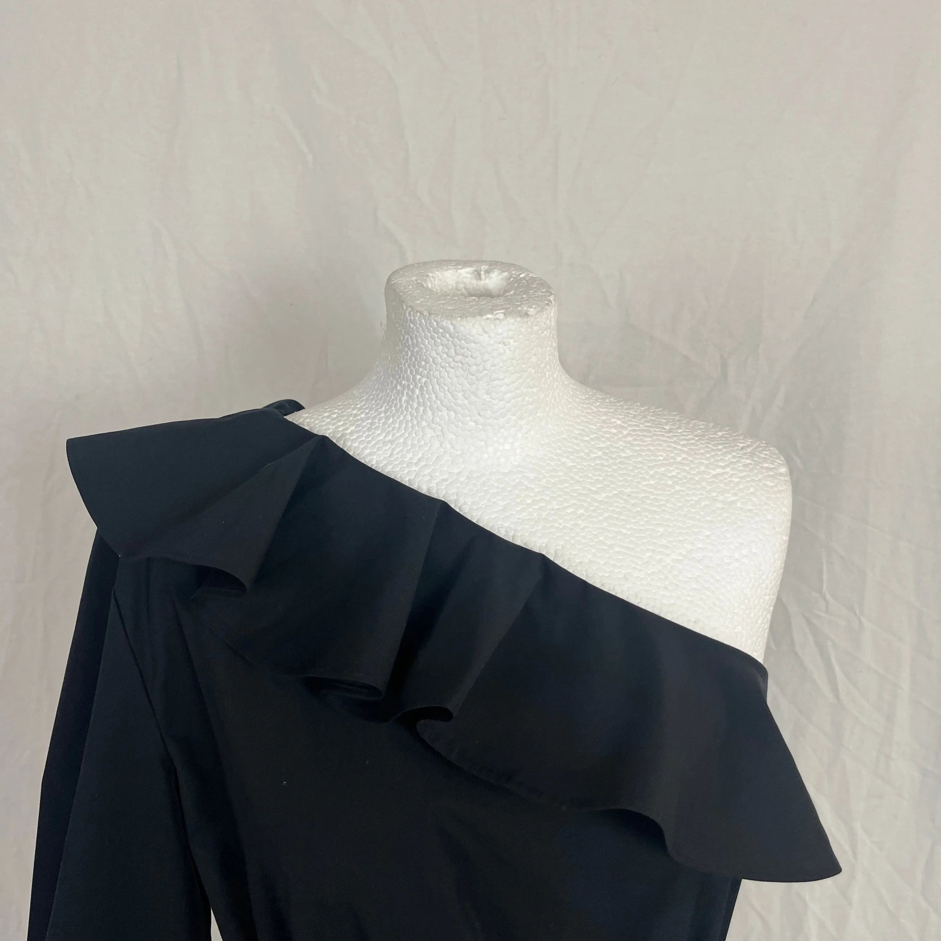 Fendi Black Cotton Ruffle One Shoulder Blouse S