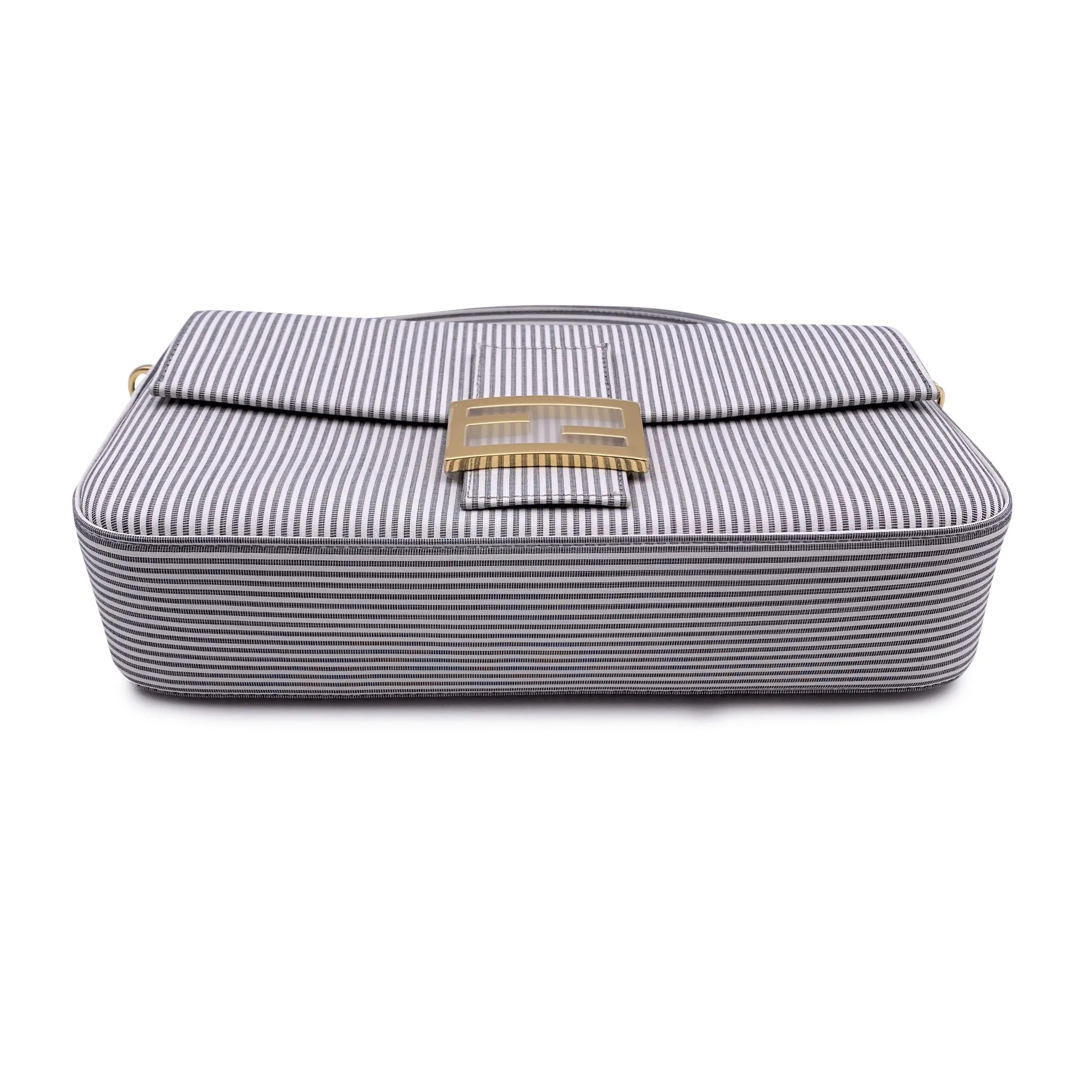 Fendi Light Grey Striped Cotton Bretagna Baguette Shoulder Bag