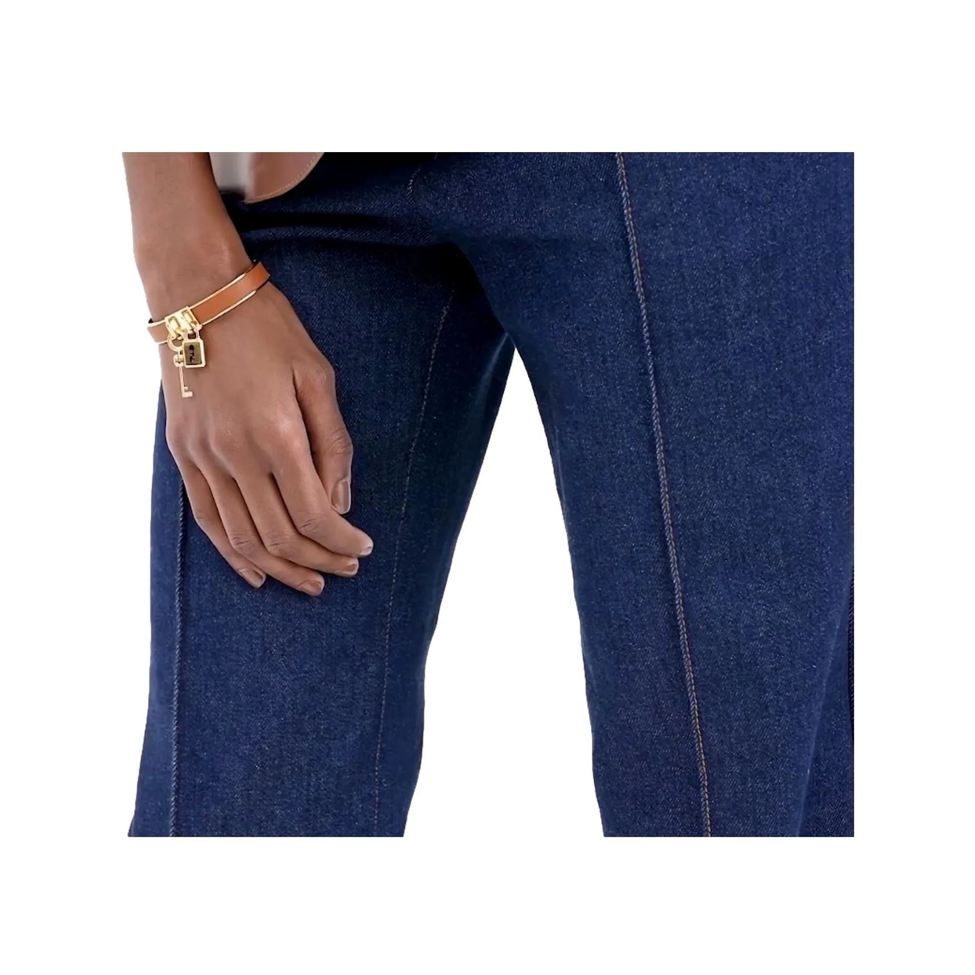 Fendi Master Key Brandy Leather Gold Medium Bracelet