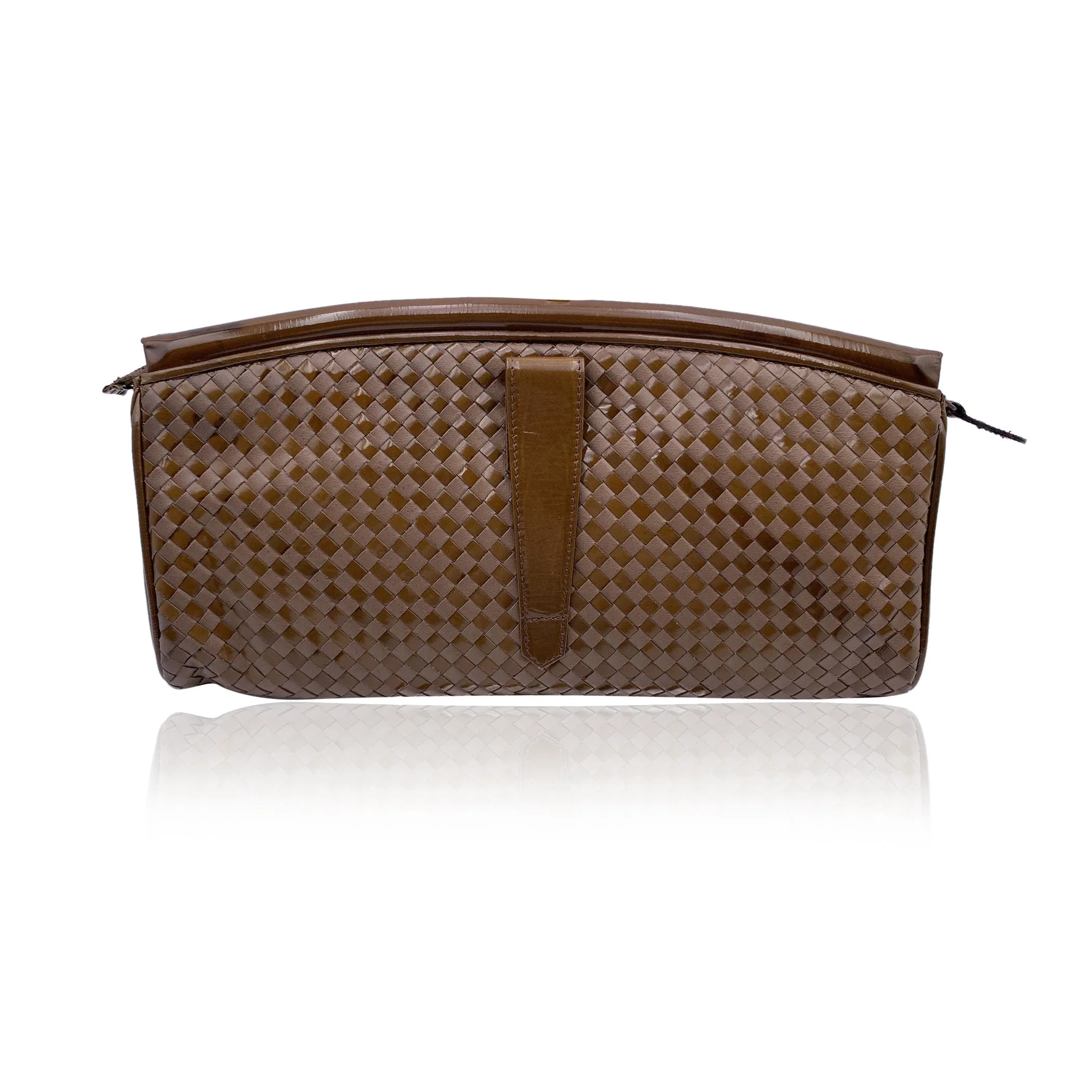 Fendi Vintage Beige Tan Woven Leather Clutch Handbag Bag