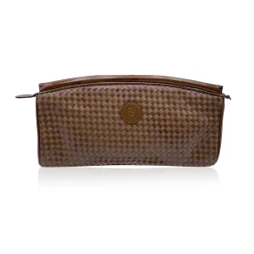 Fendi Vintage Beige Tan Woven Leather Clutch Handbag Bag