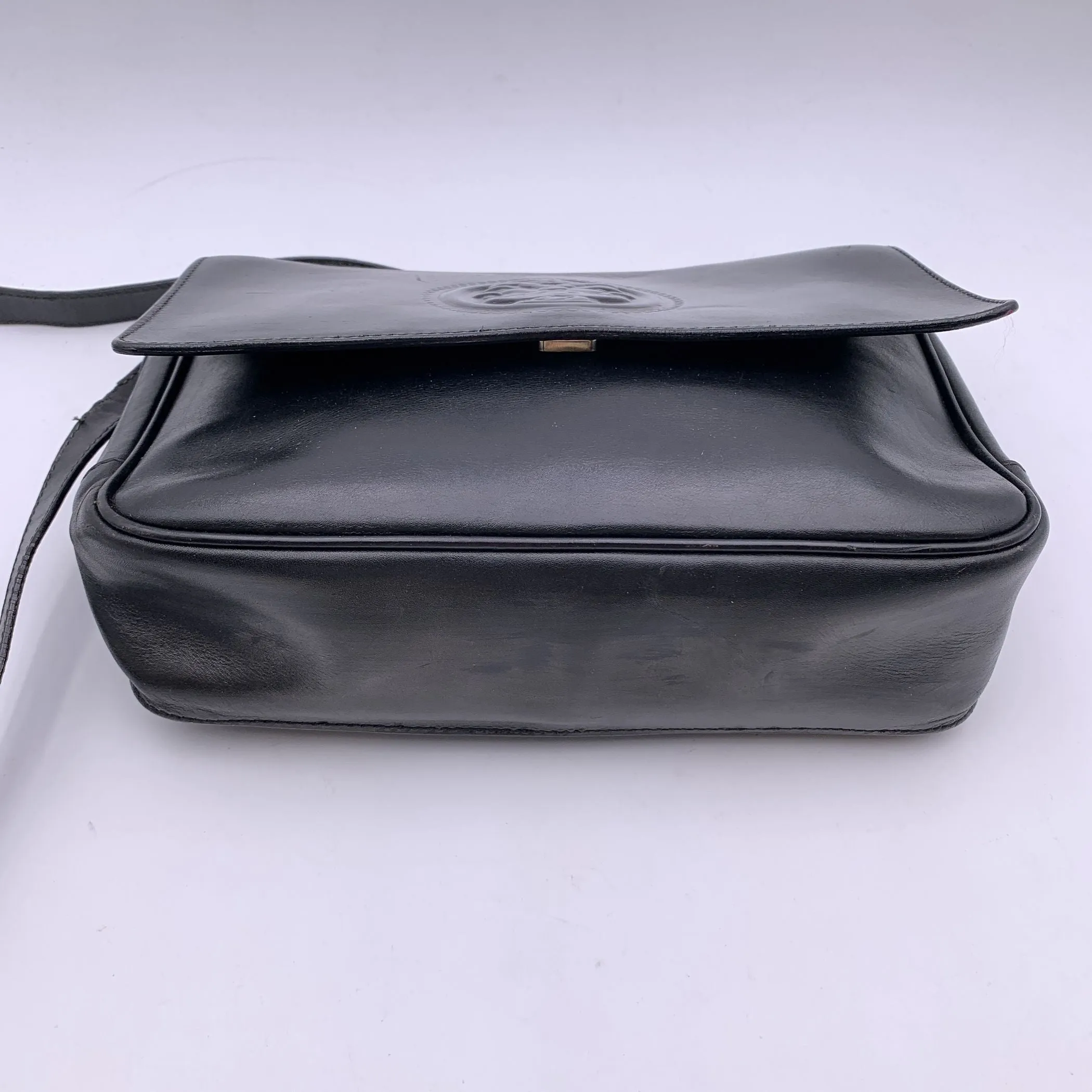 Fendi Vintage Black Leather Janus Messenger Shoulder Bag