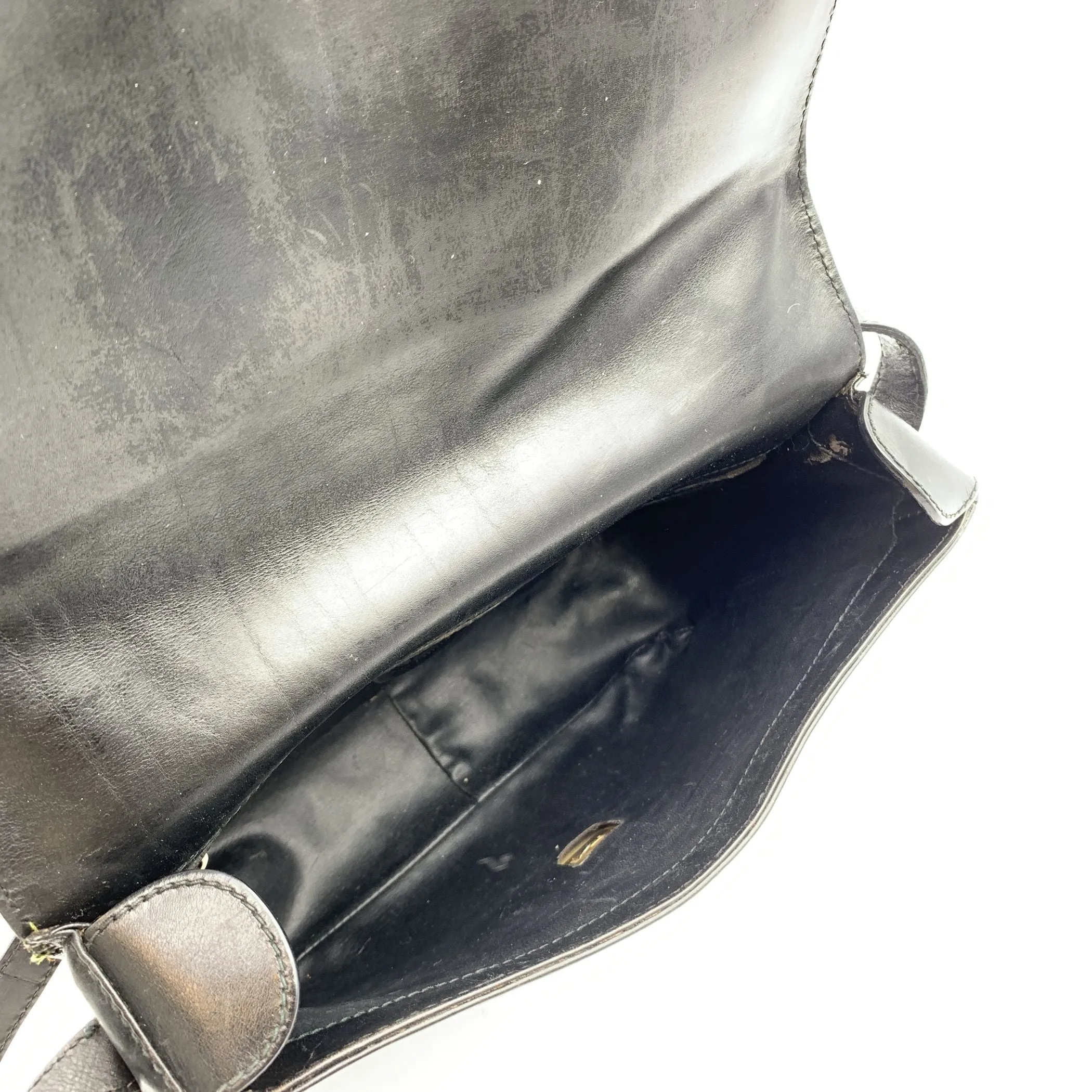 Fendi Vintage Black Leather Janus Messenger Shoulder Bag