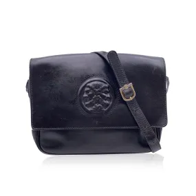 Fendi Vintage Black Leather Janus Messenger Shoulder Bag