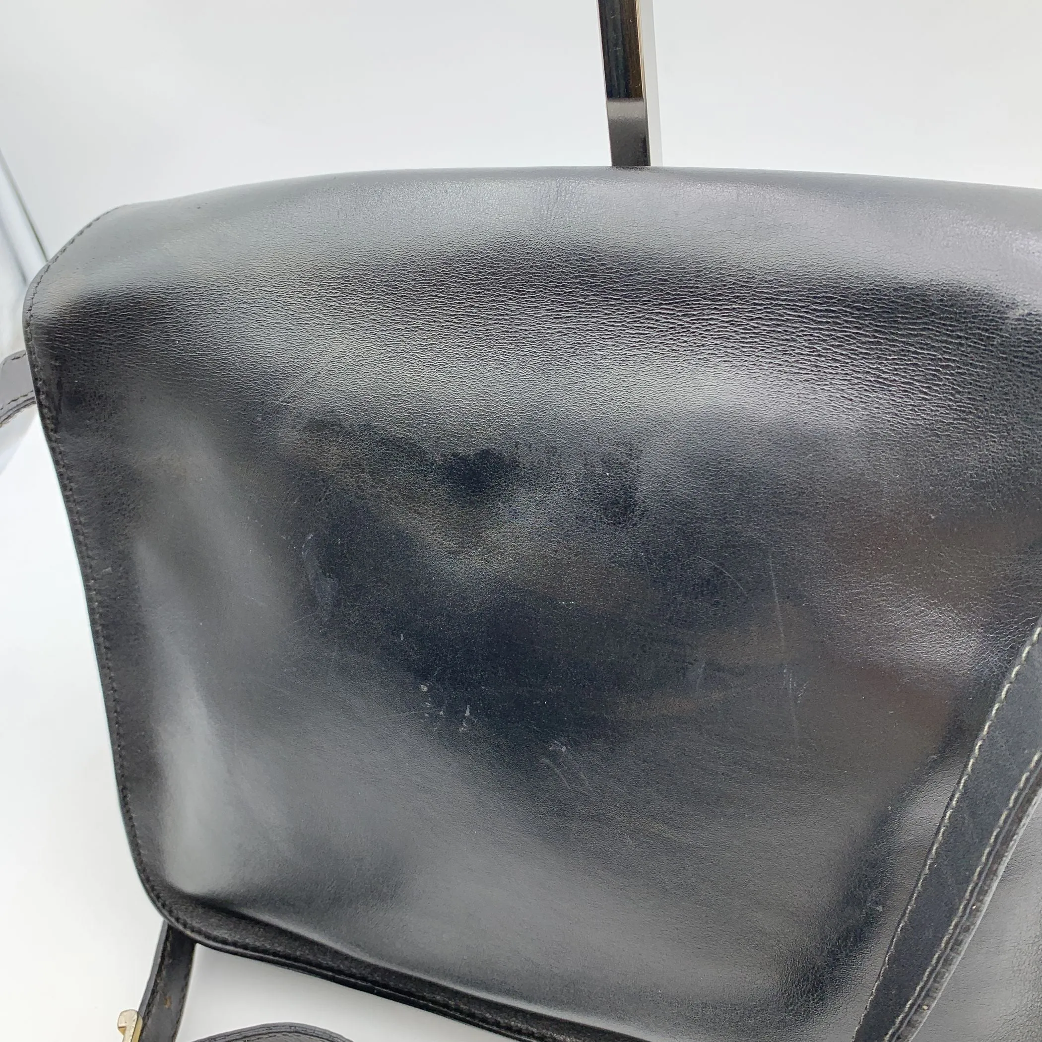 Fendi Vintage Black Leather Janus Messenger Shoulder Bag