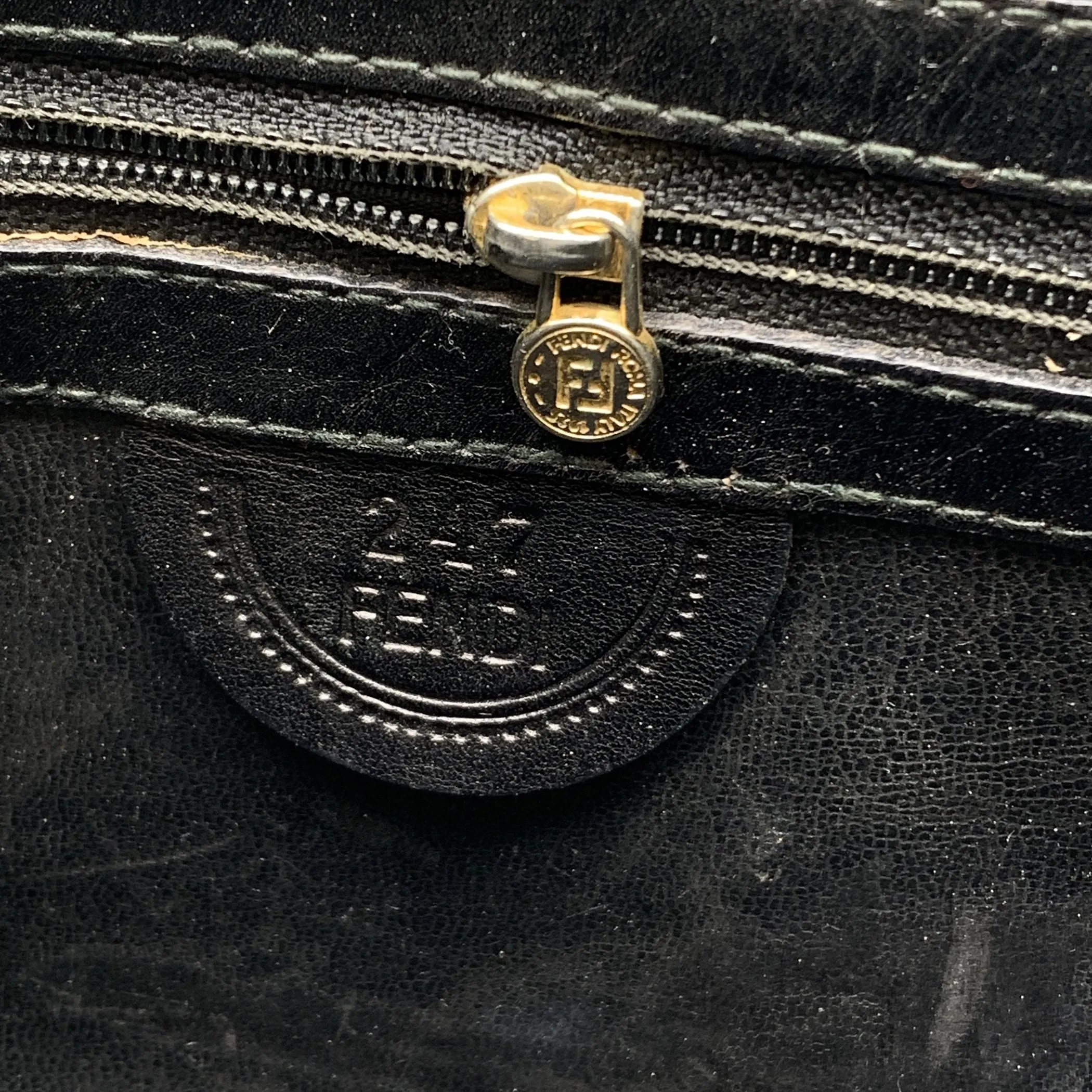 Fendi Vintage Black Leather Janus Messenger Shoulder Bag