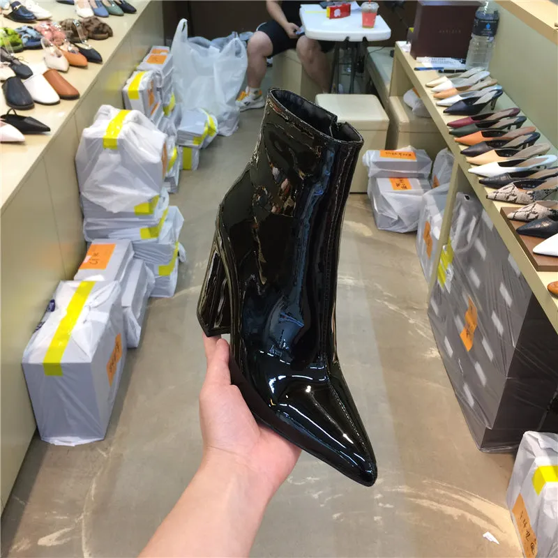 LUXE SEVEN DESIGN POINTED TOE ANKLE BOOTS IN METALLIC