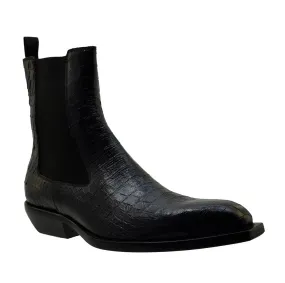 Men's Italian Shoes Jo Ghost 4768 Black Print Crocodile Leather Chelsea Boots