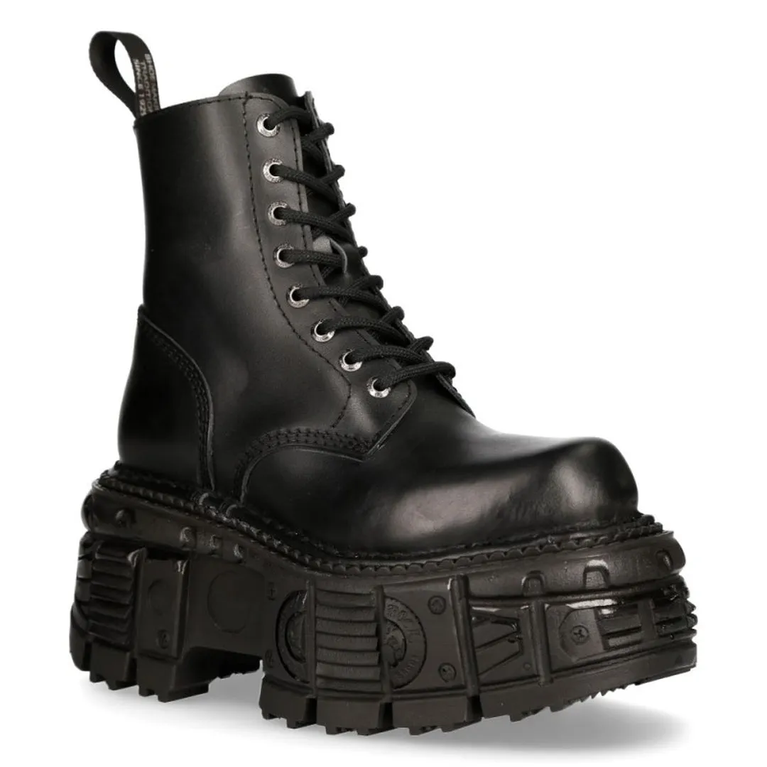 New Rock M-MILI084N-S5 Unisex Black 100% Leather Platform Military Boots
