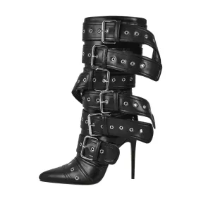 Pointed Mid-Calf Thin Heel Boots