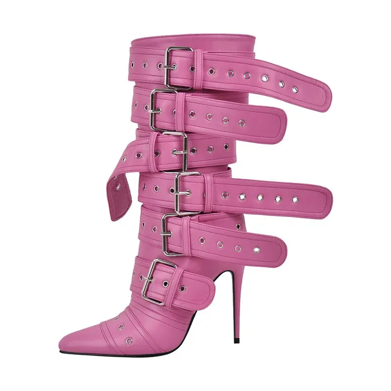 Pointed Mid-Calf Thin Heel Boots
