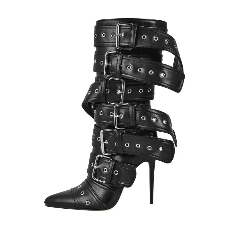 Pointed Mid-Calf Thin Heel Boots