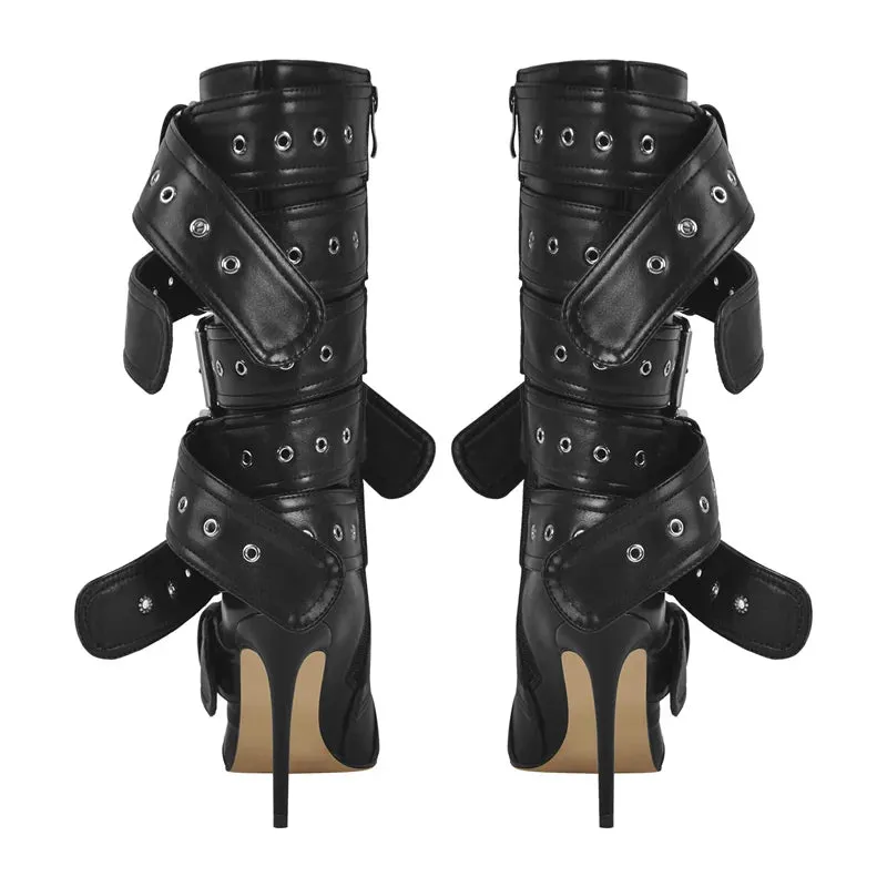 Pointed Mid-Calf Thin Heel Boots