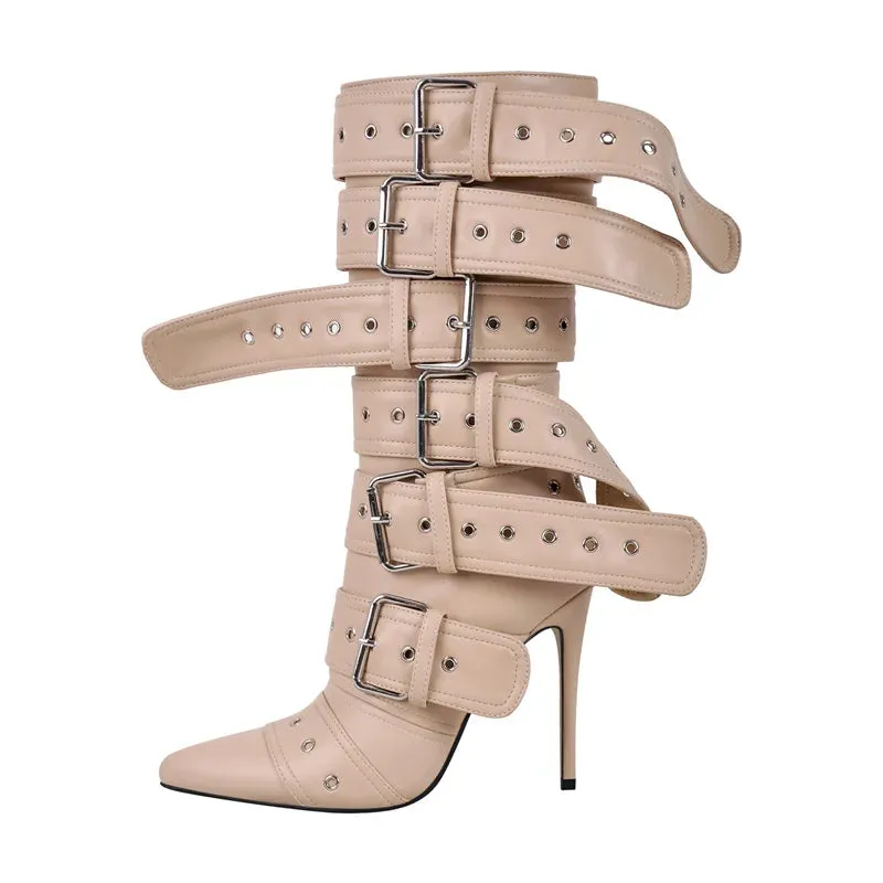 Pointed Mid-Calf Thin Heel Boots