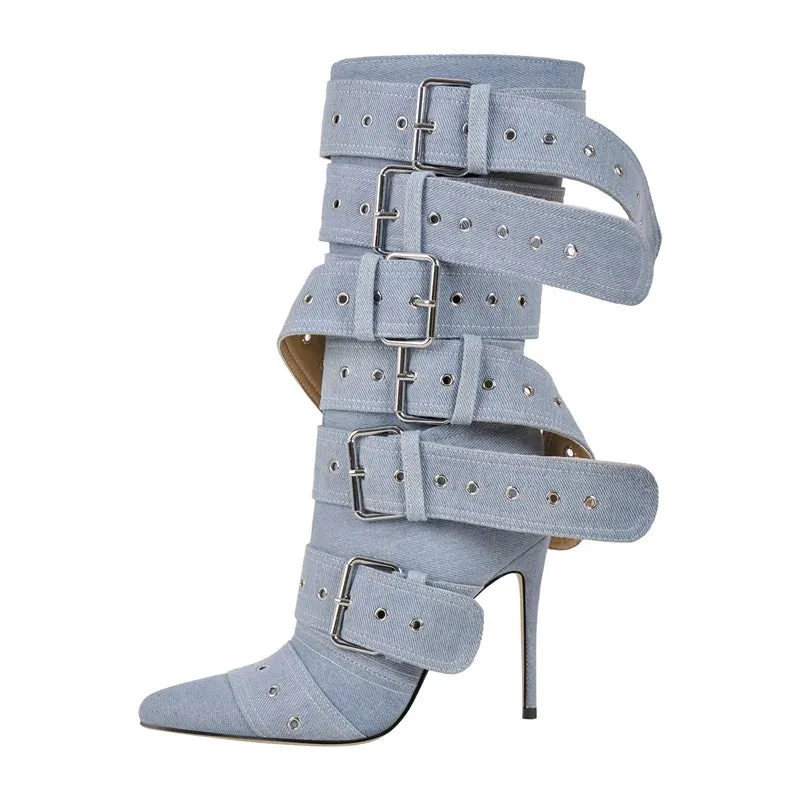 Pointed Mid-Calf Thin Heel Boots