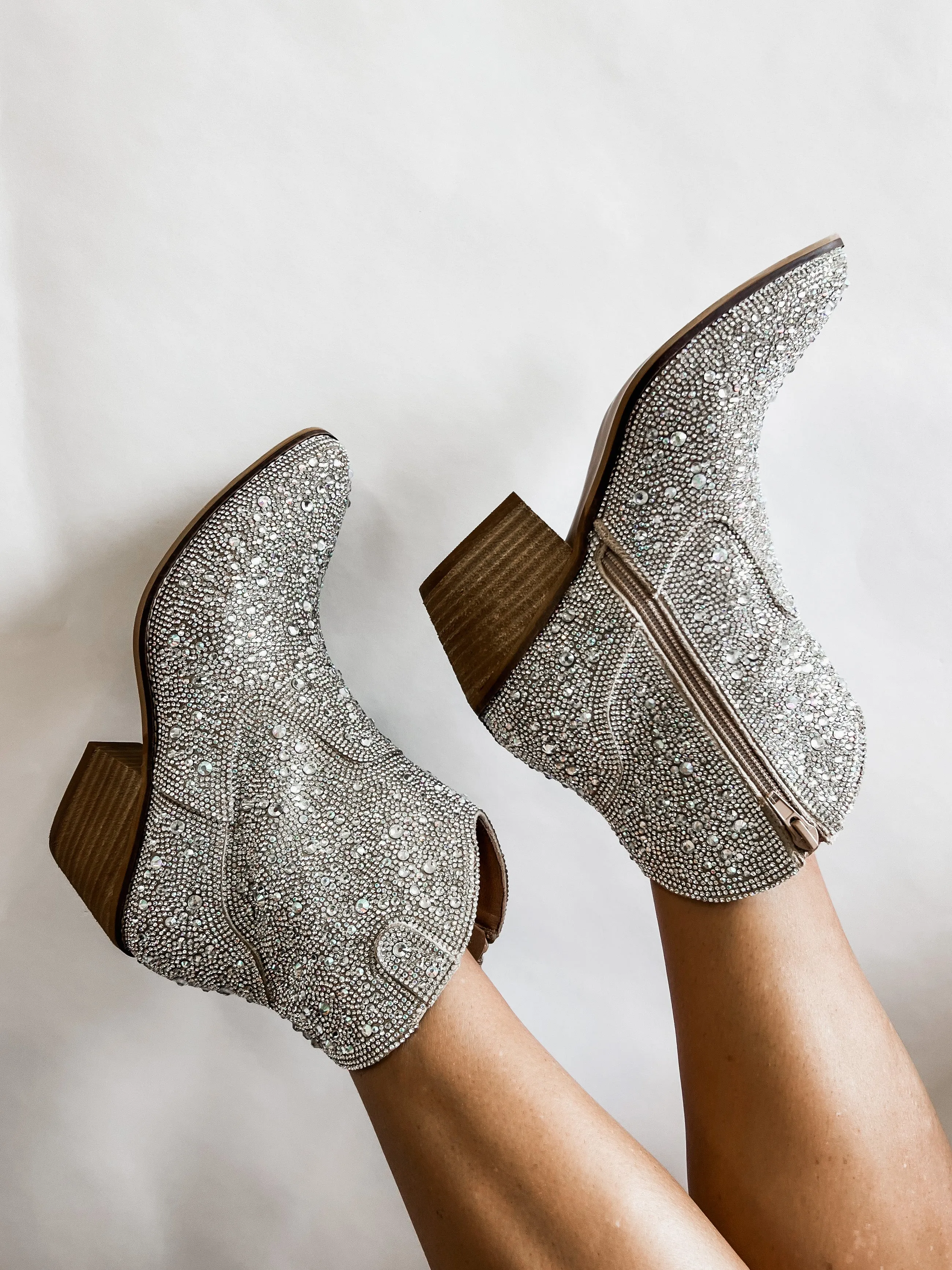 Shine Bright Rhinestone Short Boots, Clear