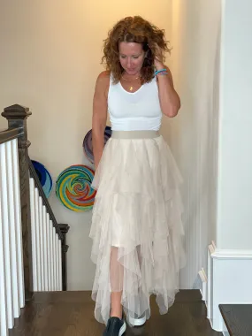Tulle Ballerina Maxi Skirt in Nude