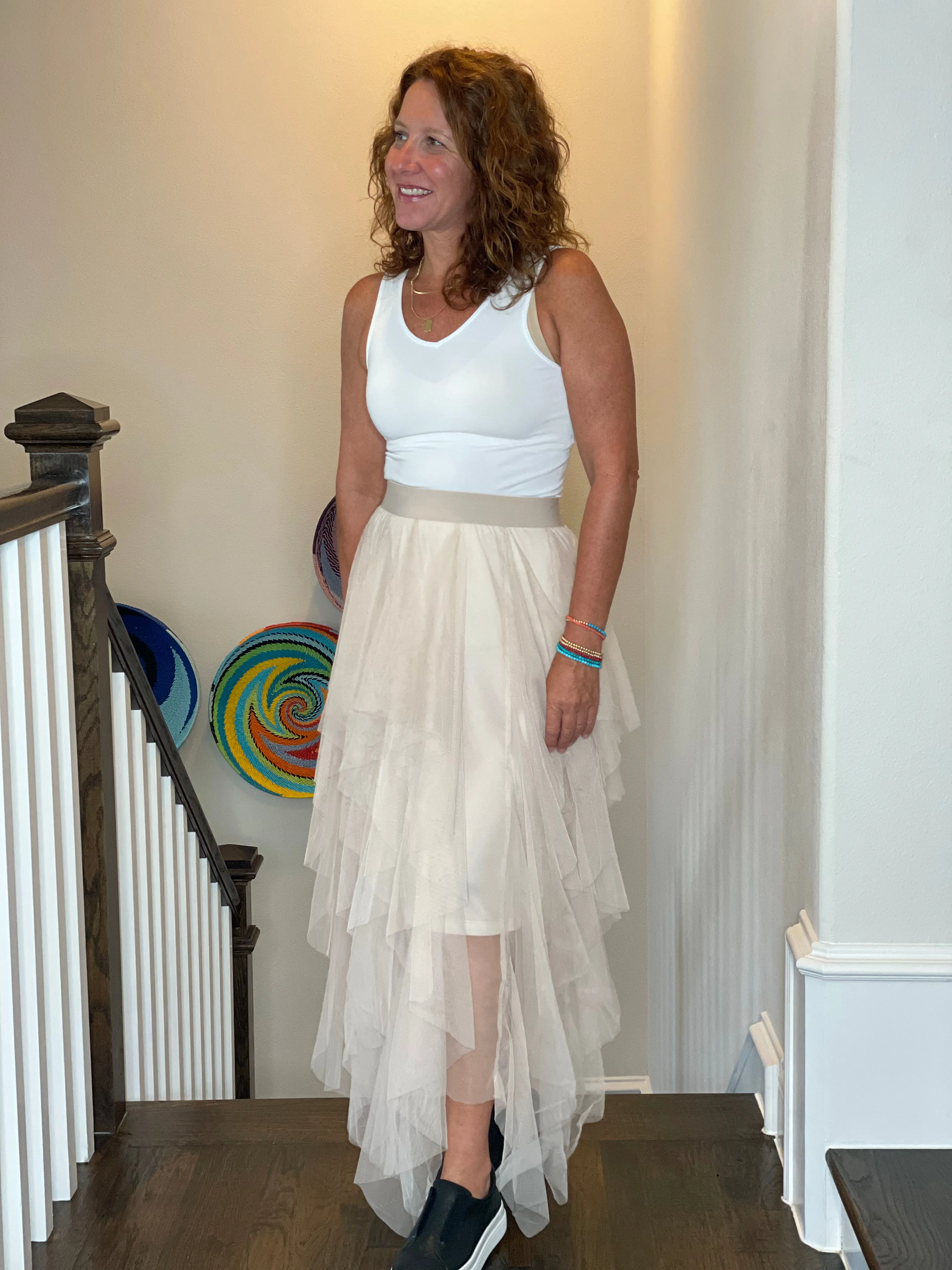 Tulle Ballerina Maxi Skirt in Nude