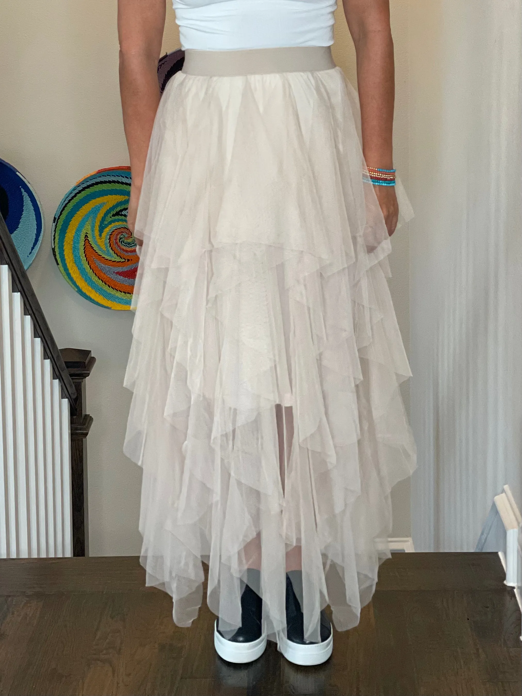 Tulle Ballerina Maxi Skirt in Nude