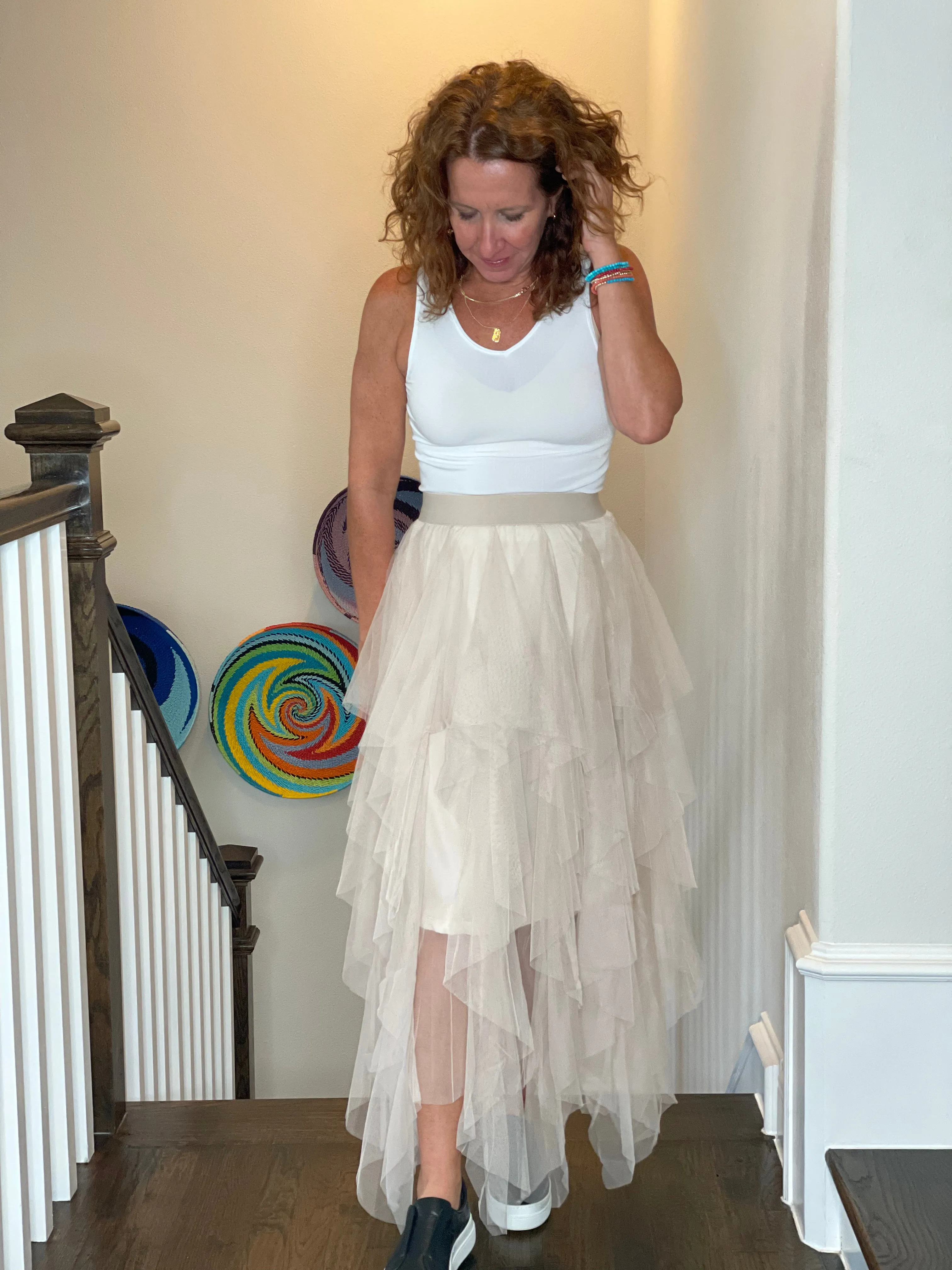 Tulle Ballerina Maxi Skirt in Nude