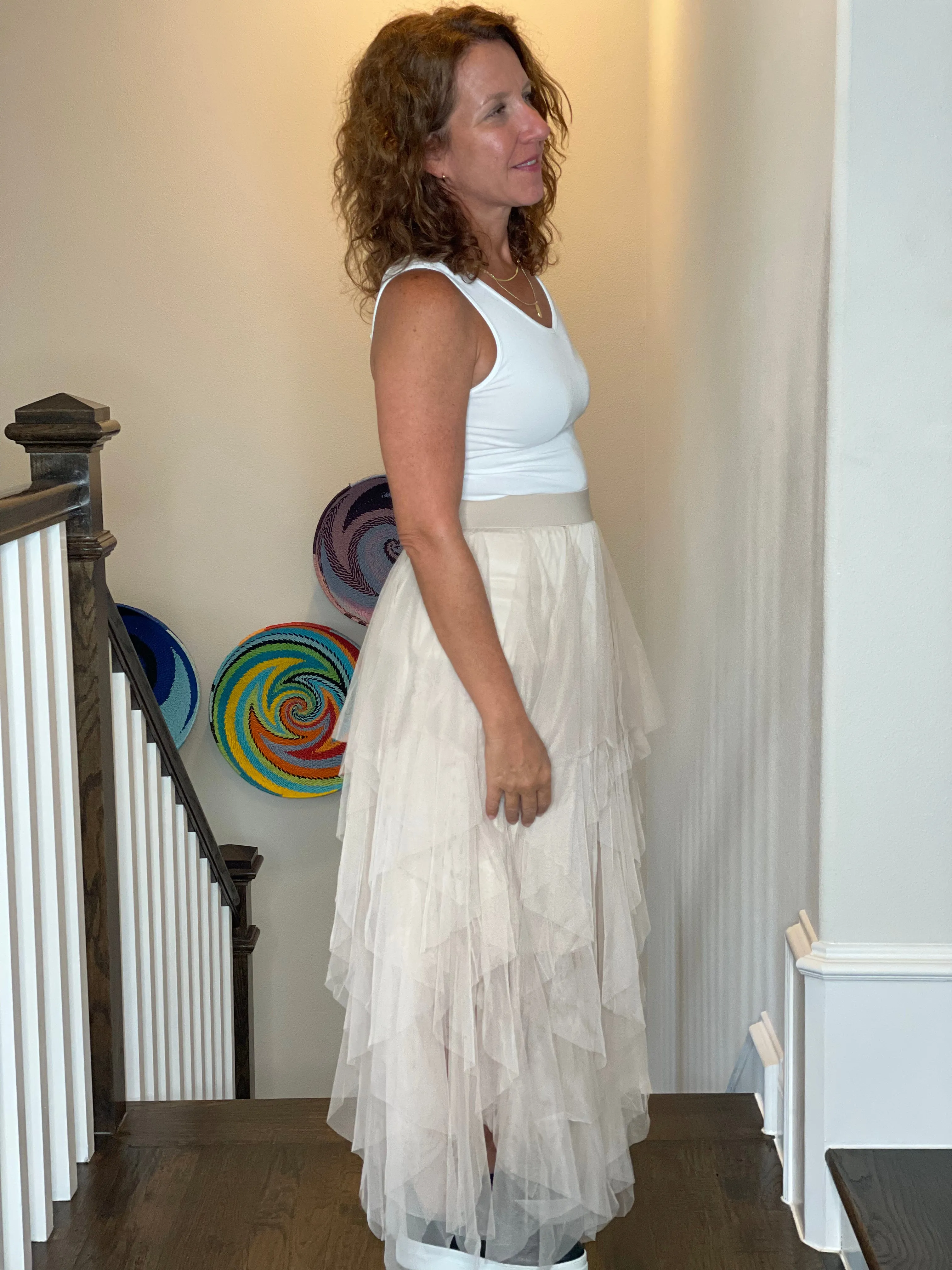 Tulle Ballerina Maxi Skirt in Nude