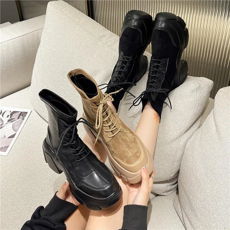 Women's Heightening Thick-Soled PU Short Boots