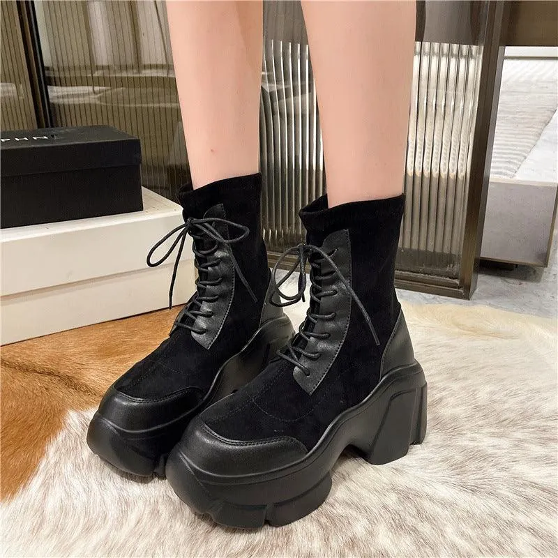 Women's Heightening Thick-Soled PU Short Boots